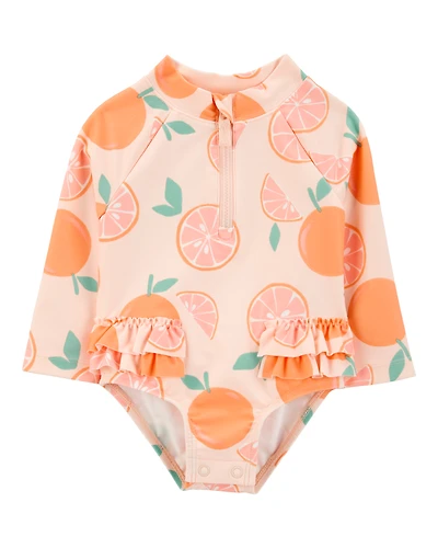 Baby Girl 1-Piece Orange Slice Long-Sleeve Rashguard Swimsuit