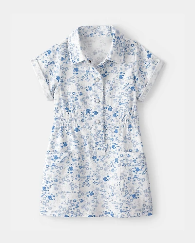 Toddler Girl Floral Button-Up Dress - Blue/White