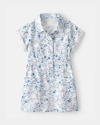 Toddler Girl Floral Button-Up Dress - Blue/White