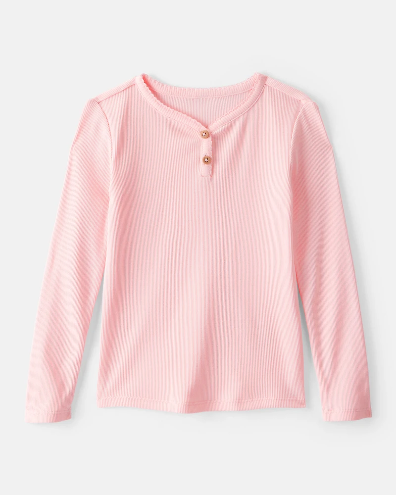 Toddler Girl Cotton Long-Sleeve Henley Top - Pink