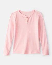 Toddler Girl Cotton Long-Sleeve Henley Top - Pink