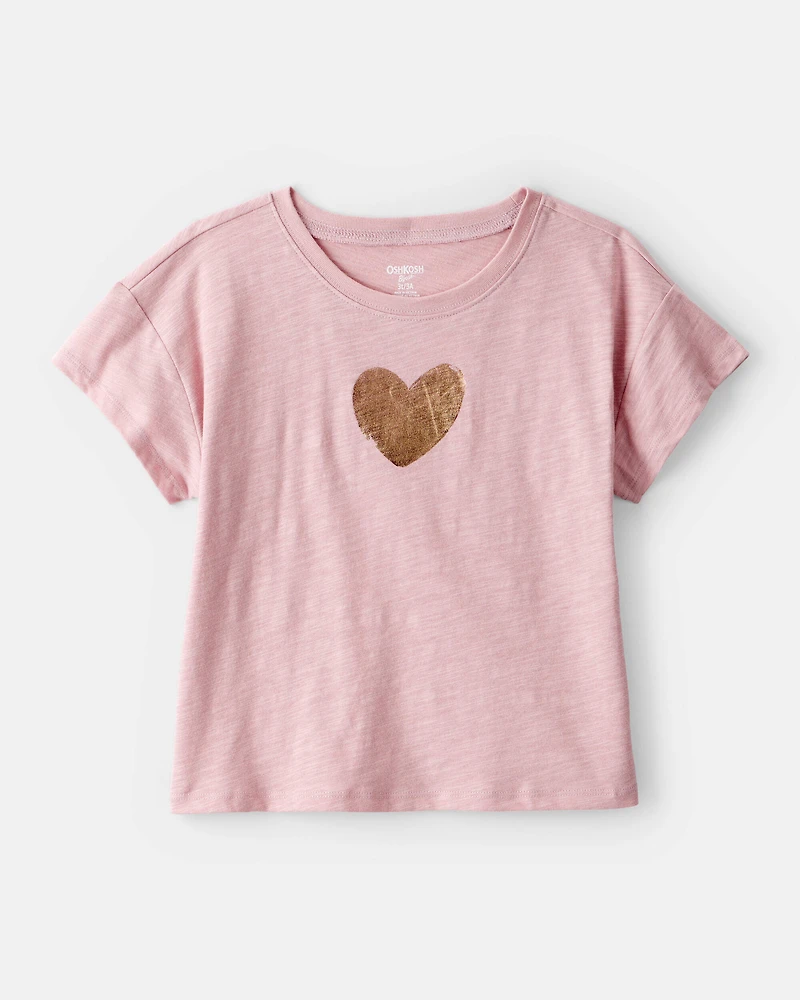 Girls Heart of Gold Cotton Short-Sleeve Graphic Tee - Pink