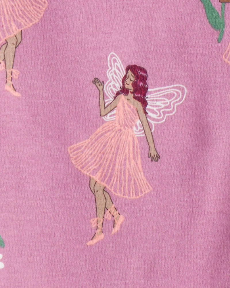Baby Girl Fairy Floral 100% Cotton Long-Sleeve Snug Fit 4-Piece Pajamas - Pink/Purple