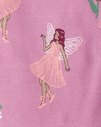 Baby Girl Fairy Floral 100% Cotton Long-Sleeve Snug Fit 4-Piece Pajamas - Pink/Purple