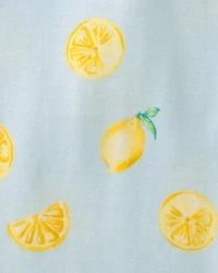 Girls Lemon 100% Cotton Snug Fit 4-Piece Pajama Set - Blue/Yellow