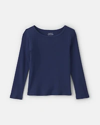 Girls Long-Sleeve Ribbed Top - Navy Blue