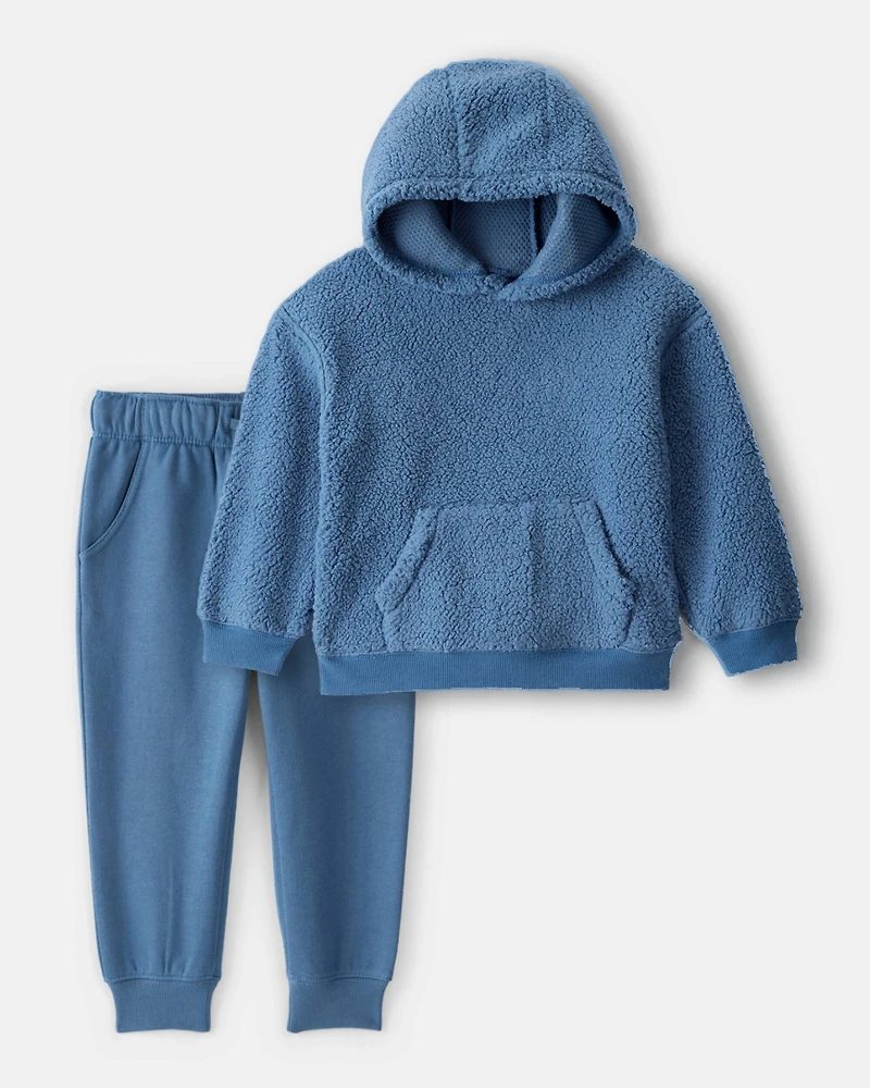 Toddler Boy 2-Piece Sherpa Hoodie & Joggers Set - Blue