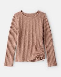 Girls Cinched Rib Top - Brown