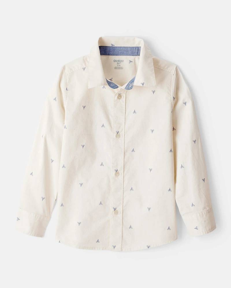 Boys Printed Cotton Long-Sleeve Button-Down Shirt - Ivory