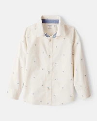Boys Printed Cotton Long-Sleeve Button-Down Shirt - Ivory