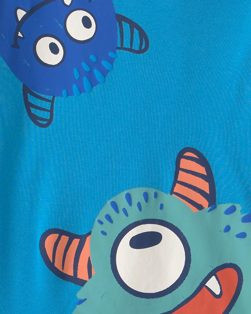 Boys 4-Piece Monster 100% Cotton Snug Fit Pajama Set - Blue