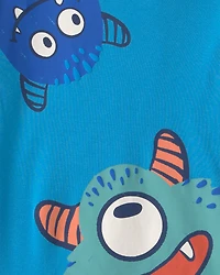 Boys 4-Piece Monster 100% Cotton Snug Fit Pajama Set - Blue
