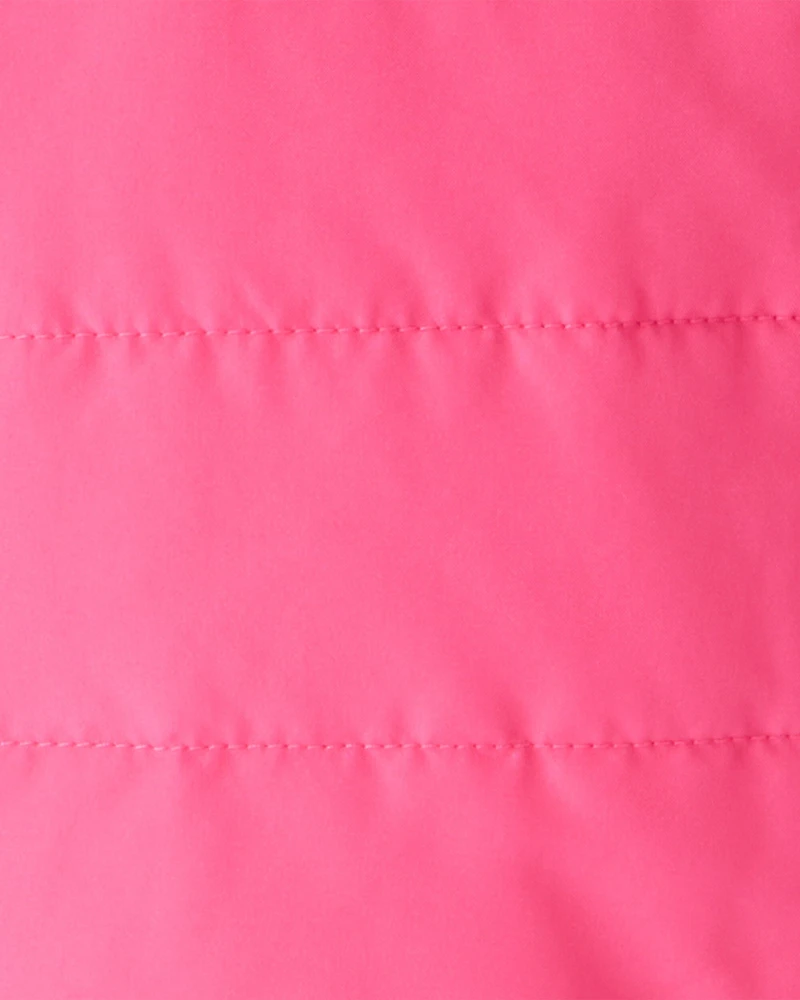 Baby Girl Sherpa-Lined Hooded Puffer Jacket - Pink