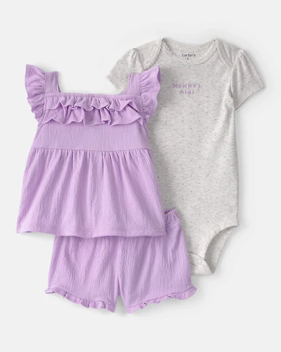 Baby Girl 3-Piece 'Mommy's Mini' Outfit Set - Purple/Grey