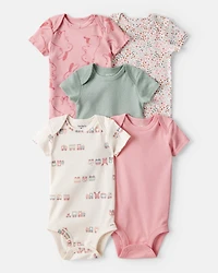Baby Girl 5-Pack Train Floral Multipack Bodysuits - Green/Pink