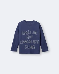 Toddler 'Hot Cocoa Club' Long-Sleeve Pocket Relaxed Graphic Tee - Dark Blue