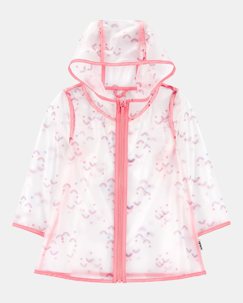 Toddler Girl Rainbow Translucent Rain Jacket - Pink