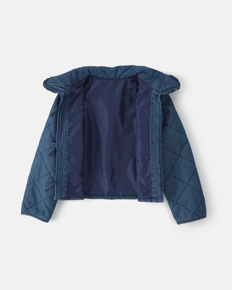 Girls Quilted Denim Jacket - Medium Wash