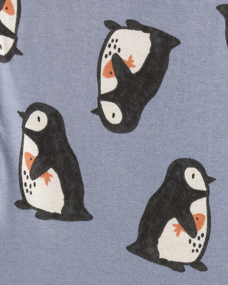 Toddler Boy Penguin & Polar Bear 100% Cotton Loose Fit 4-Piece Pajamas - Grey