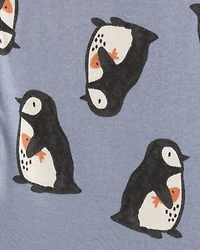 Toddler Boy Penguin & Polar Bear 100% Cotton Loose Fit 4-Piece Pajamas - Grey