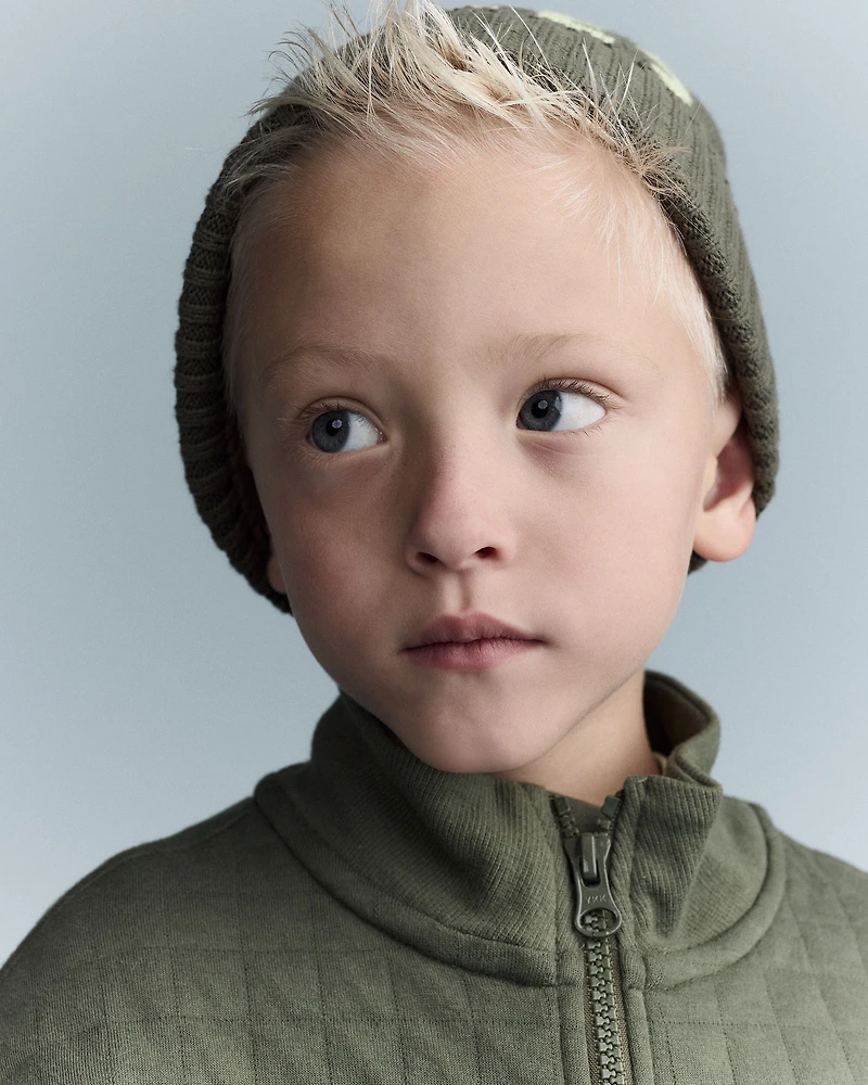 Toddler Boy Quarter-Zip Sweatshirt with Pockets - Olive