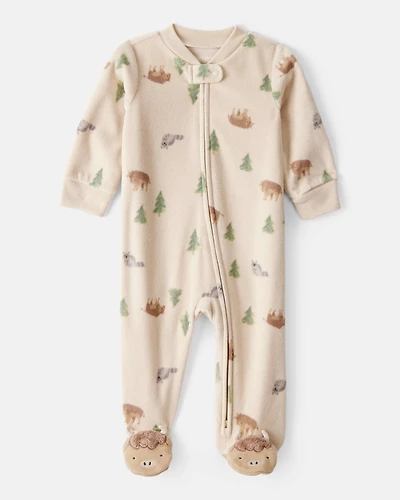 Baby Boy Buffalo Print Loose Fit Long-Sleeve Sleep & Play Pajamas - Brown
