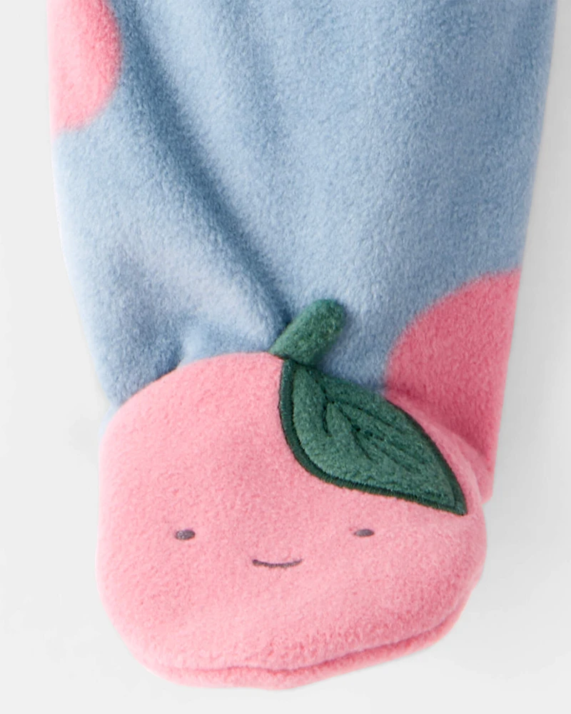 Baby Girl Apple Print Loose Fit Long-Sleeve Sleep & Play Pajamas - Blue