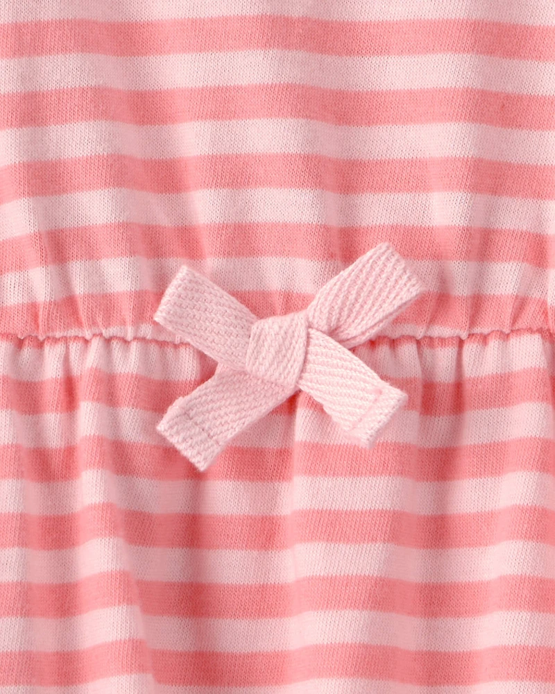 Baby Girl Stripe Sleeveless Bodysuit Dress - Pink