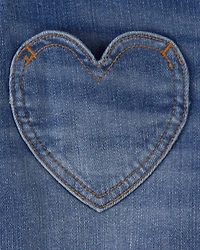 Girls Heart Pocket Denim Shorts - Dark Wash