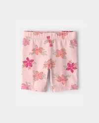 Toddler Girl Tropical Floral Bike Shorts - Pink