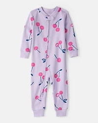 Baby Girl Cherry 100% Cotton Snug Fit 2-Way Zip 1-Piece Pajamas - Purple