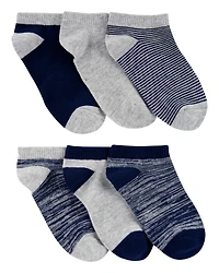 Boys 6-Pack No-Show Socks - Grey