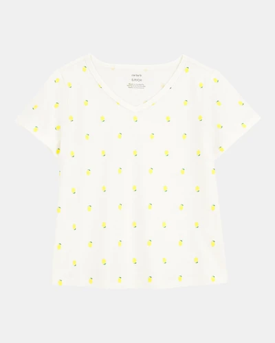 Kid Lemon Print Short-Sleeve Fashion Top - Ivory