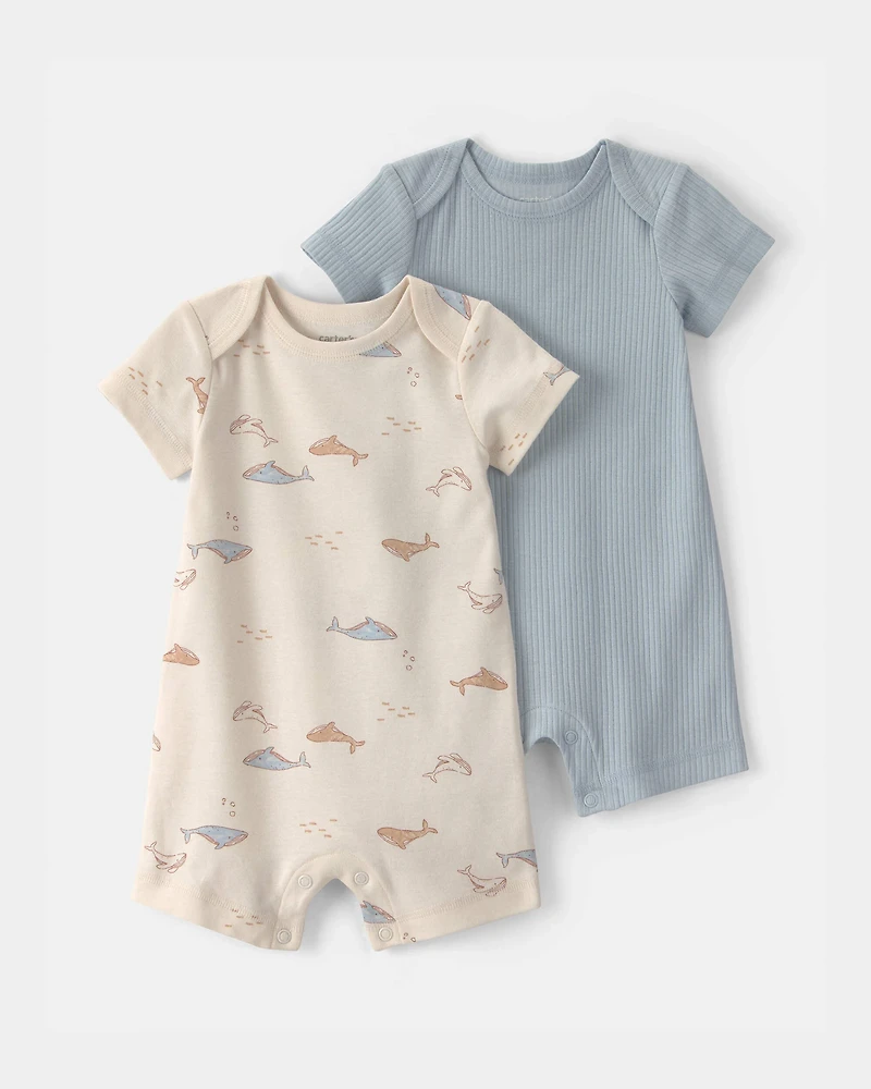 Baby 2-Pack Whale Rompers - Blue/Ivory