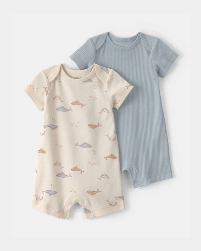 Baby 2-Pack Whale Rompers - Blue/Ivory