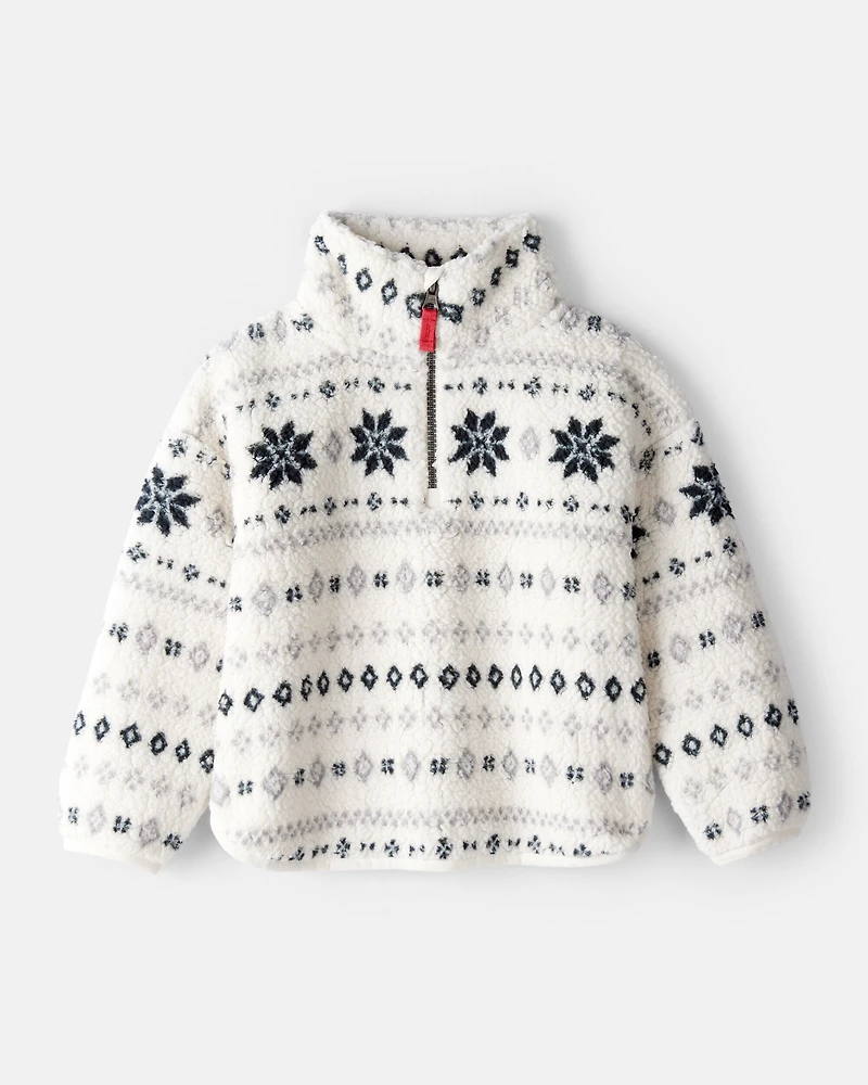 Toddler Girl Fairisle Sherpa Quarter-Zip Pullover - White