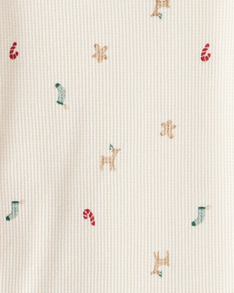 Kid Mini Christmas Cotton Long-Sleeve Snug Fit 2-Piece Pajamas - White