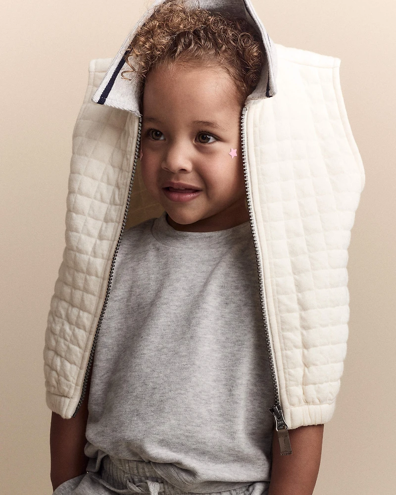 Toddler Quilted Zip-Up Collard Vest - Cream