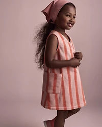 Toddler Girl Striped Pocket Dress - Orange