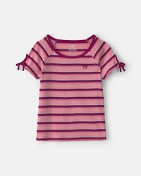 Girls Bow Striped Top - Pink