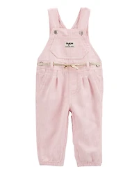 Baby Knit Denim Hickory Stripe Overalls - Pink