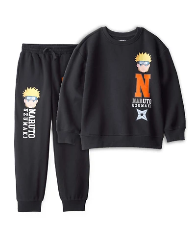 Boys 2-Piece Naruto Anime Pullover Sweatshirt & Joggers Set - Black