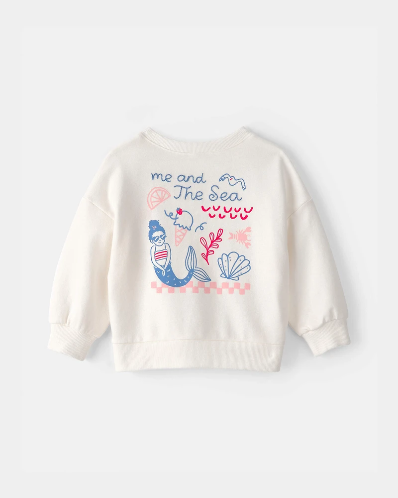 Baby Girl Mermaid French Terry Pullover Sweatshirt - Ivory