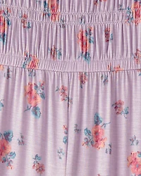 Girls Floral Smocked Jumpsuit - Purple