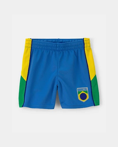 Toddler Umbro Brazil Mesh Soccer Shorts - Blue/Yellow/Green