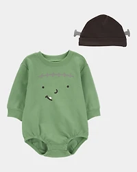 Baby 2-Piece Halloween Frankenstein Outfit Set - Green/Black