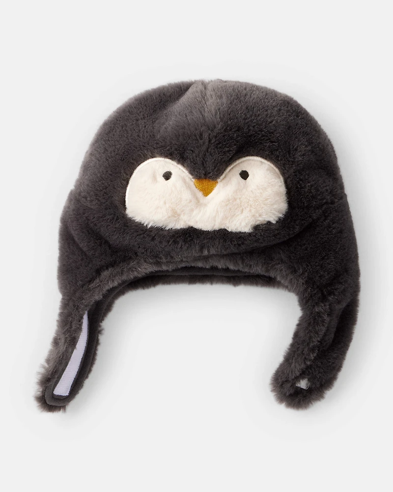 Baby Penguin Winter Trapper Hat - Black/White