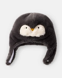 Baby Penguin Winter Trapper Hat - Black/White