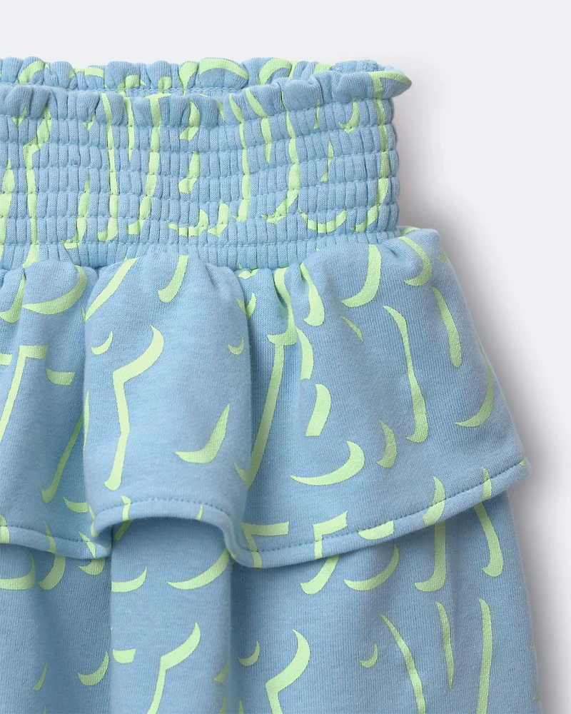 Toddler Girl Smocked Tiered Skirt in Otter Avenue Print - Light Blue/Lime Green