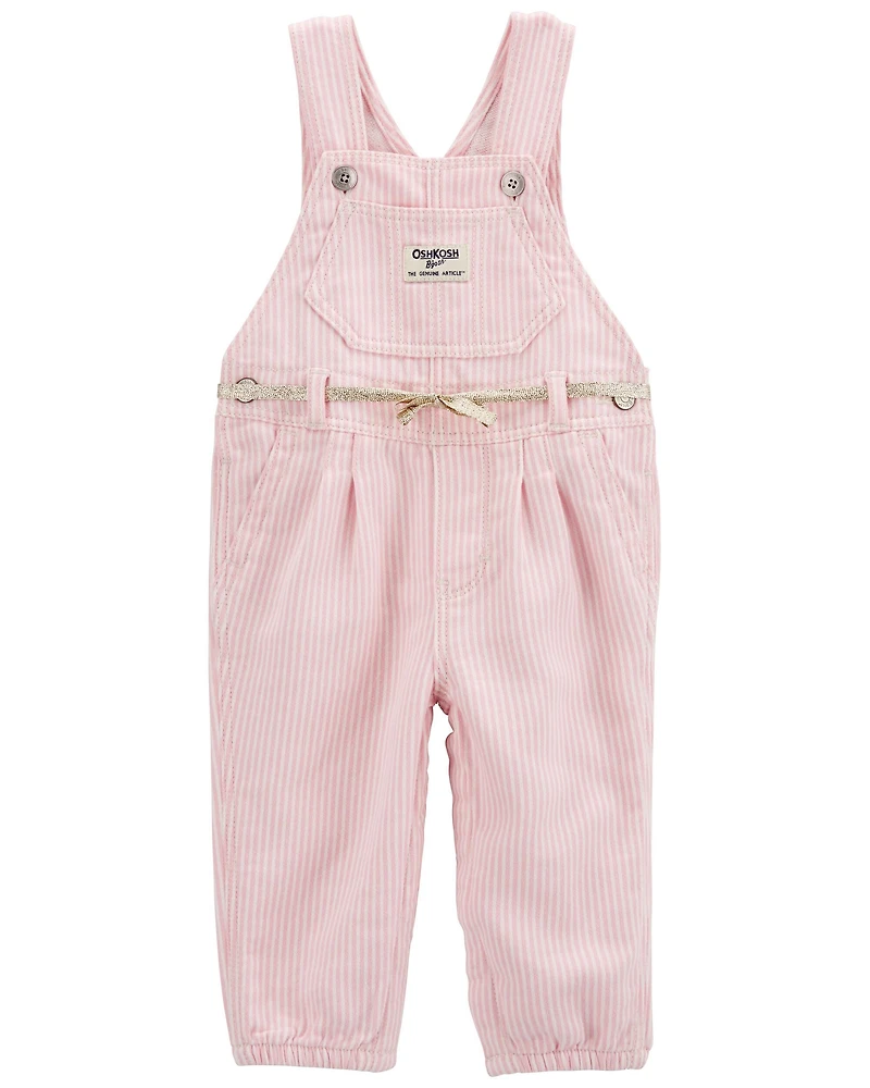 Baby Knit Denim Hickory Stripe Overalls - Pink